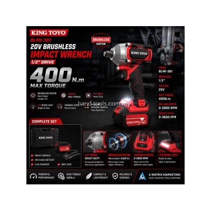 KingToyo BLMI-361 1/2"dr 400N.m 20V Brushless Impact Wrench 4.0Ah Battery + 2.4A BMC Chargerct-1779025205547